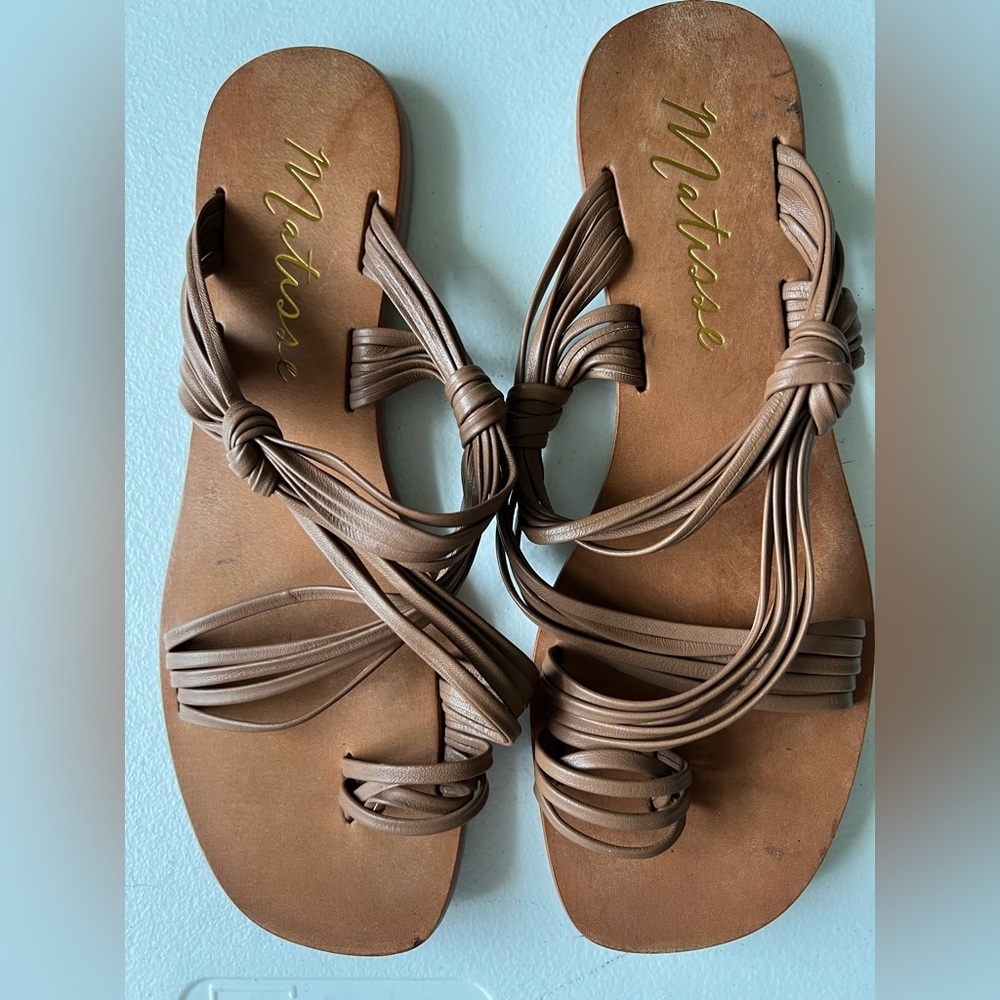 Matisse Brown Strappy Leather Flat Sandals